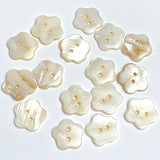 Re-Stocked, TEN Flower Shape Buttons White/Butterscotch MOP Shell, 2 Holes, 11/16" / 18mm #LP-104, Pack of TEN