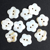 Re-Stocked, TEN Flower Shape Buttons White/Butterscotch MOP Shell, 2 Holes, 11/16" / 18mm #LP-104, Pack of TEN