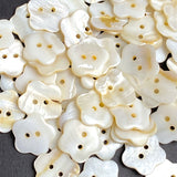 Re-Stocked, TEN Flower Shape Buttons White/Butterscotch MOP Shell, 2 Holes, 11/16" / 18mm #LP-104, Pack of TEN