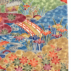 Misty Teahouse Dreams, Vintage Chirimen Kimono Silk Crepe from Japan 14" x 61"  #KK-175