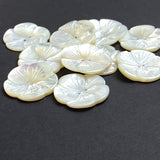 Re-Stocked Large White Pearl Shell Flower with Etched Detail, 2-Hole Button, 1-1/8" / 28mm #LP-106