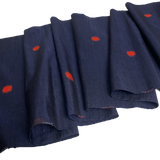 Moving Red Kasuri Square-Dots, Indigo Textured Vintage Kimono Silk from Japan, By the Yard #312