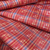 Red Fancy Plaid Yarn-Dyed Vintage Kimono Silk Blend? from Japan, By the Yard #314