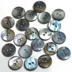 Re-Stocked 1/2" Smokey Silver/Blue Abalone Melange Iridescent MOP Shell, 2-Hole, Pack of 25  #KB-805