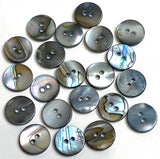 Re-Stocked 1/2" Smokey Silver/Blue Abalone Melange Iridescent MOP Shell, 2-Hole, Pack of 25  #KB-805