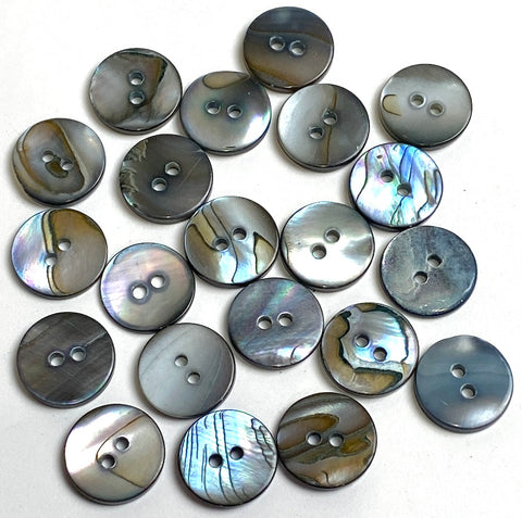 Re-Stocked 1/2" Smokey Silver/Blue Abalone Melange Iridescent MOP Shell, 2-Hole, Pack of 25  #KB-805