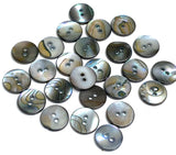 Re-Stocked 1/2" Smokey Silver/Blue Abalone Melange Iridescent MOP Shell, 2-Hole, Pack of 25  #KB-805