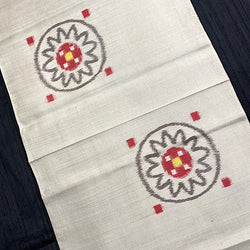 SALE Meisen Ecru/Red/Gray Sunburst Old Kimono Silk Pieces from Japan 13.5" x 42" #253