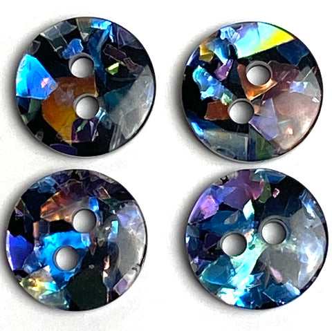Sparkly 'Abalone' Confetti Shiny Black 2-Hole Vintage Button 7/16" / 11mm Pack of 20  KB-950
