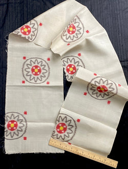 SALE Meisen Ecru/Red/Gray Sunburst Old Kimono Silk Pieces from Japan 9.5" x 63" #253