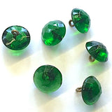 OUTLET ITEM: Emerald Green 3/8" Vintage Faceted Glass Buttons, PACK OF THREE # GL375