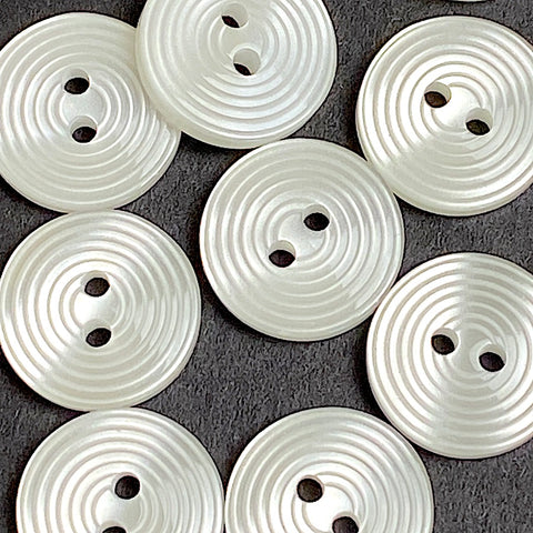 White Vintage Faux Shell 13mm / 1/2" Etched "Rings" Buttons, Plastic, Pack of 12, #KB-953