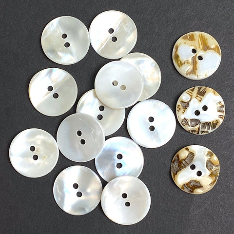Re-Stocked White Shell 11/16" Iridescent 2-hole 18mm Rustic Wildcat Backs, Pack of 21, #KB-946