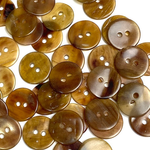 Semi-Clear Brown Mix, 9/16" Shell Buttons from Japan, EIGHTEEN for $7.50  #KB-954