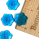 Blue Vintage Glass Flower-Shape Button 3/4"  Pack of TWO  #OT-121