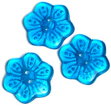 Blue Vintage Glass Flower-Shape Button 3/4"  Pack of TWO  #OT-121