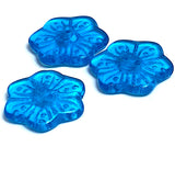 Blue Vintage Glass Flower-Shape Button 3/4"  Pack of TWO  #OT-121