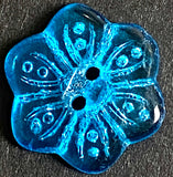 Blue Vintage Glass Flower-Shape Button 3/4"  Pack of TWO  #OT-121