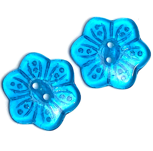 Blue Vintage Glass Flower-Shape Button 3/4"  Pack of TWO  #OT-121