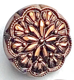 Dark Copper/Black 11/16" /18mm Glass Starflower Button, Germany, Shank Back  #966