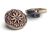 Dark Copper/Black 11/16" /18mm Glass Starflower Button, Germany, Shank Back  #966