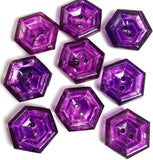 Purple Hand-Painted Hexagon Scoop Glass 2-Hole Button 5/8"  Pack of 5  #OT-129