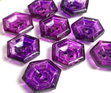 Purple Hand-Painted Hexagon Scoop Glass 2-Hole Button 5/8"  Pack of 5  #OT-129