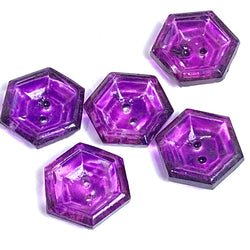 Purple Hand-Painted Hexagon Scoop Glass 2-Hole Button 5/8"  Pack of 5  #OT-129