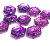Purple Hand-Painted Hexagon Scoop Glass 2-Hole Button 5/8"  Pack of 5  #OT-129