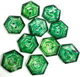Green Hand-Painted Hexagon Scoop Glass 2-Hole Button 5/8"  Pack of 5  #OT-130