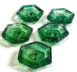 Green Hand-Painted Hexagon Scoop Glass 2-Hole Button 5/8"  Pack of 5  #OT-130