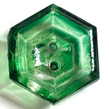 Green Hand-Painted Hexagon Scoop Glass 2-Hole Button 5/8"  Pack of 5  #OT-130