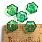 Green Hand-Painted Hexagon Scoop Glass 2-Hole Button 5/8"  Pack of 5  #OT-130