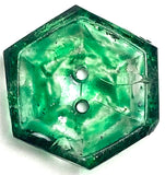 Green Hand-Painted Hexagon Scoop Glass 2-Hole Button 5/8"  Pack of 5  #OT-130