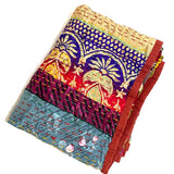 DEEPER SALE Sari Kantha - Peacocks, Shiny Prints with Rust Back, Hand Stitched Patchwork Quilt/Throw 38" x 58" #KN-19