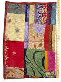 DEEPER SALE Sari Kantha - Peacocks, Shiny Prints with Rust Back, Hand Stitched Patchwork Quilt/Throw 38" x 58" #KN-19