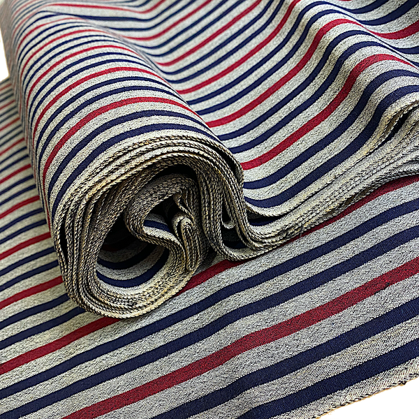 SALE, Charcoal, Dark Red/Blue Yarn-Dye Stripe, Vintage Japanese Kimono Hemp? from Japan By the Yard  #262