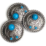 Three-Stone Faux Turquoise Concho  1-1/2" Squash Blossom Screw Back Silver, 1.5"  #SWH-132