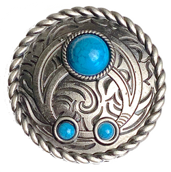 Three-Stone Faux Turquoise Concho  1-1/2" Squash Blossom Screw Back Silver, 1.5"  #SWH-132
