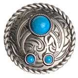 Three-Stone Faux Turquoise Concho  1-1/2" Squash Blossom Screw Back Silver, 1.5"  #SWH-132
