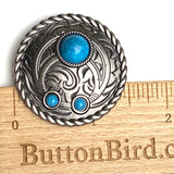 Three-Stone Faux Turquoise Concho  1-1/2" Squash Blossom Screw Back Silver, 1.5"  #SWH-132