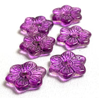 OUTLET ITEM: Six Purple Sort-Of, Used To Be, Buttons, Vintage Glass Hand Painted Rustic Flowers for Embellishment 11/16" #OT-134