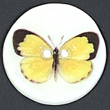 SALE Yellow Butterfly Artisan Porcelain Button, 7/8" Smaller Size, by Kate Holliday, London