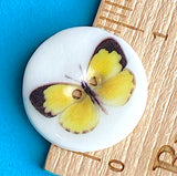 SALE Yellow Butterfly Artisan Porcelain Button, 7/8" Smaller Size, by Kate Holliday, London