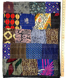 DEEPER SALE Sari Kantha; Black/Charcoal, Hand Stitched Patchwork Quilt/Throw Larger 89" x 59" #KN-23