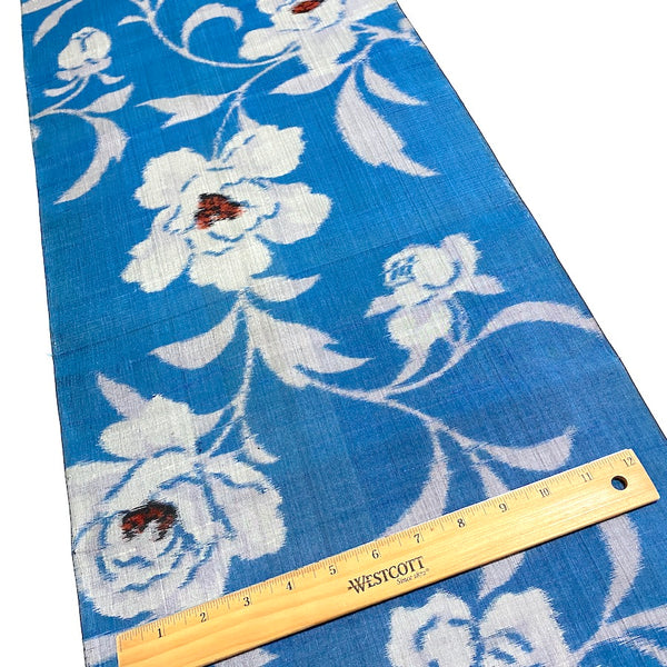 Peony Sky, Turquoise/Black Crossweave Vintage Meisen Kimono Silk Piece, 13.5" x 54" from Japan # ZP-42