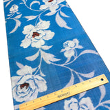 Peony Sky, Turquoise/Black Crossweave Vintage Meisen Kimono Silk Piece, 13.5" x 54" from Japan # ZP-42