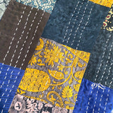 DEEPER SALE Sari Kantha; Black/Charcoal, Hand Stitched Patchwork Quilt/Throw Larger 89" x 59" #KN-23