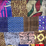 DEEPER SALE Sari Kantha; Black/Charcoal, Hand Stitched Patchwork Quilt/Throw Larger 89" x 59" #KN-23