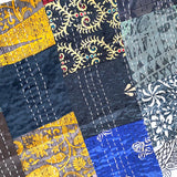 DEEPER SALE Sari Kantha; Black/Charcoal, Hand Stitched Patchwork Quilt/Throw Larger 89" x 59" #KN-23